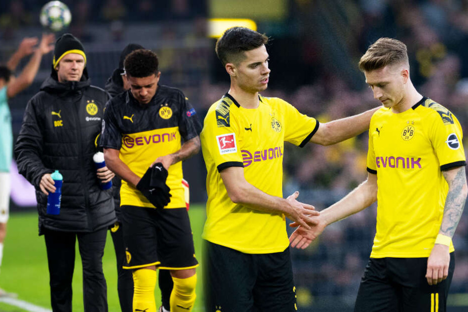 Jadon Sancho (M.) und Marco Reus (r.) drohen dem BVB gegen den FC Bayern München auszufallen.