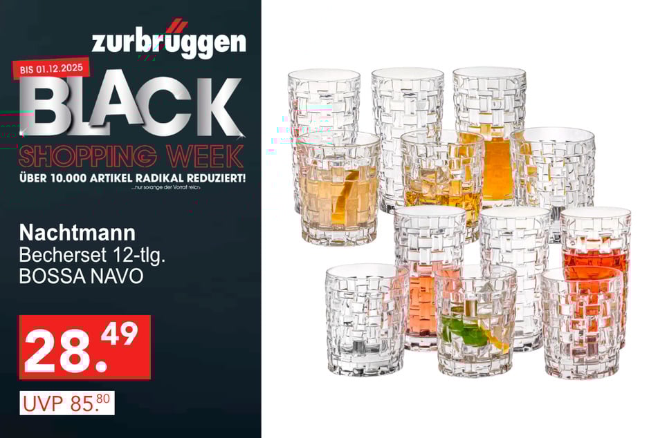 Das Nachtmann Becherset 12-tlg.
für 28,49 statt 85,80 Euro.