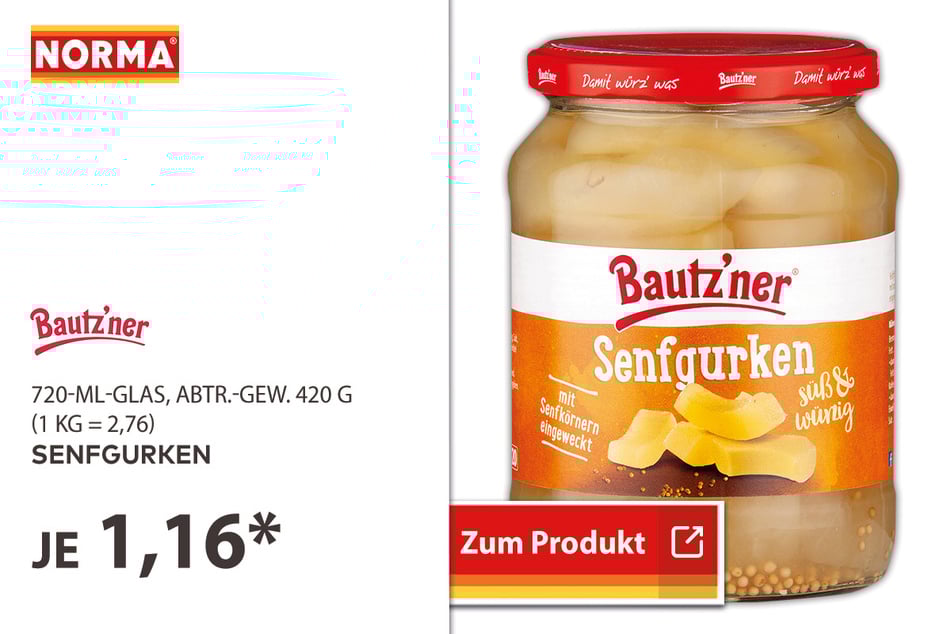 Senfgurken von Bautzner für je nur 1,16 Euro.