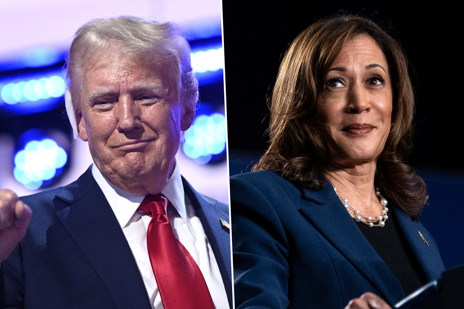 An exuberant Kamala Harris (r.) whipped up a rapturous crowd Tuesday at her first rally since effectively clinching the Democratic presidential nomination as she launched fresh attacks on Donald Trump for trying to "take the country backward."