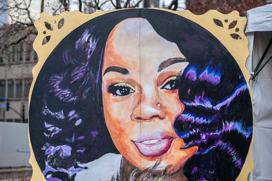 A painted portrait of Breonna Taylor is displayed at Jefferson Square Park on the 1-year anniversary of Breonna's death in Louisville, Kentucky.