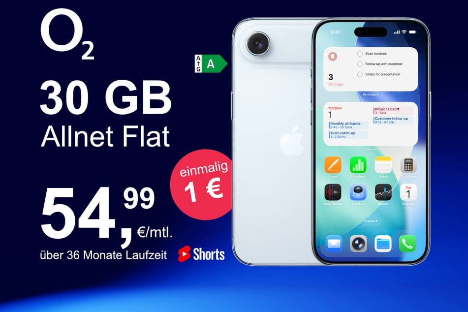 Das neue iPhone 17 Air inkl. 30 GB Datenvolumen für nur 1 Euro exklusiv bei o2.