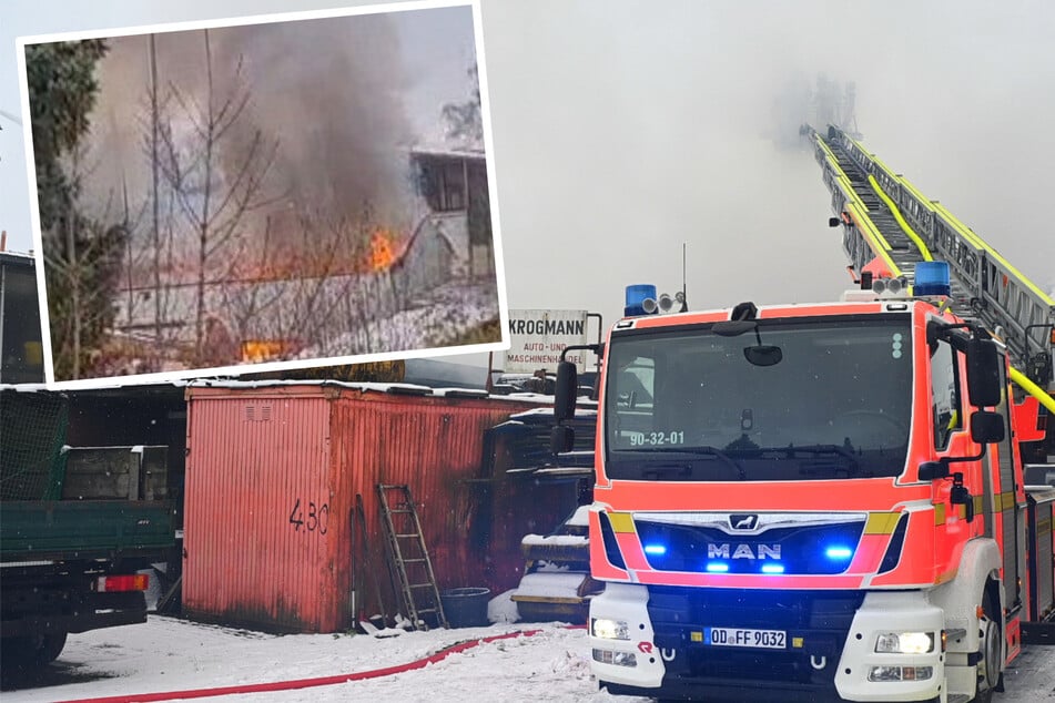 Werkstatthalle brennt: Flammen drohen auf Flüchtlingsunterkunft überzugreifen, Warnung vor Asbest
