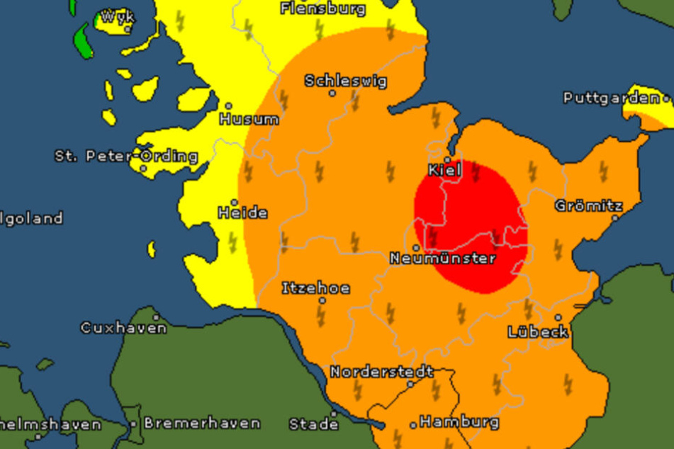 Die Grafik zeigt die Unwettergebiete im Norden Deutschlands.