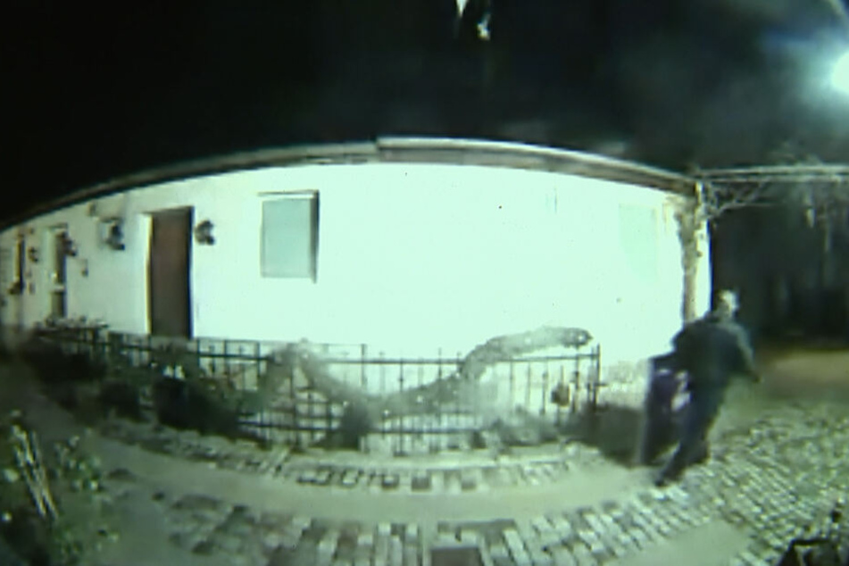 Zielgerichtet läuft der Dieb zur Garage und verlässt das Grundstück wenig später mit dem teuren Bild.