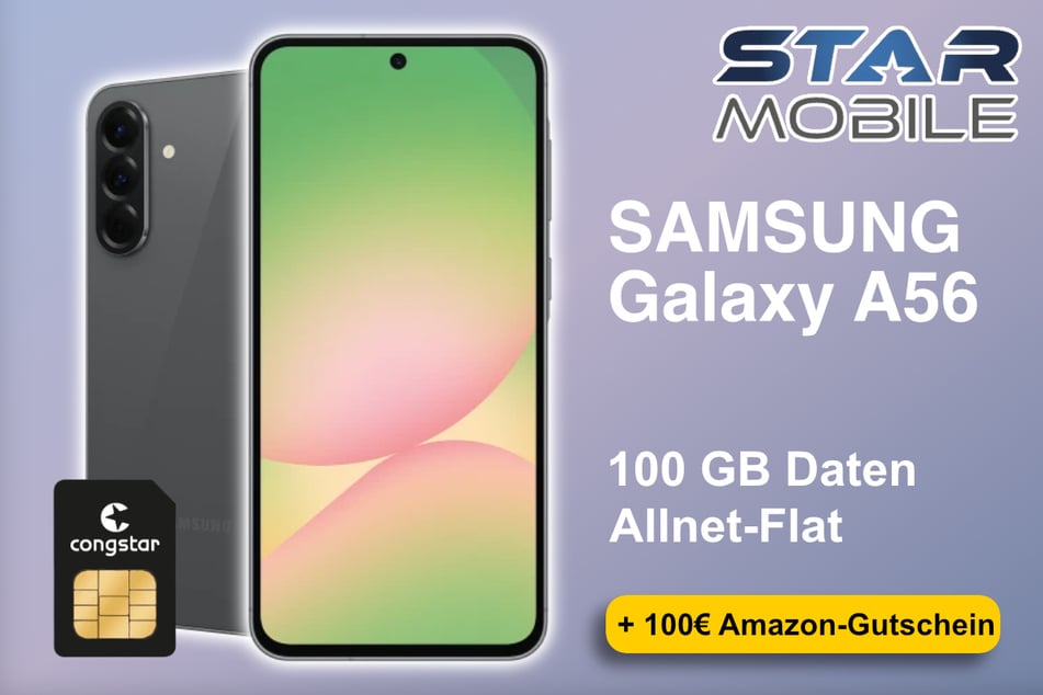 Samsung
Galaxy A56 mit 100 GB Congstar Allnet-Flat für 24,00 Euro pro Monat.