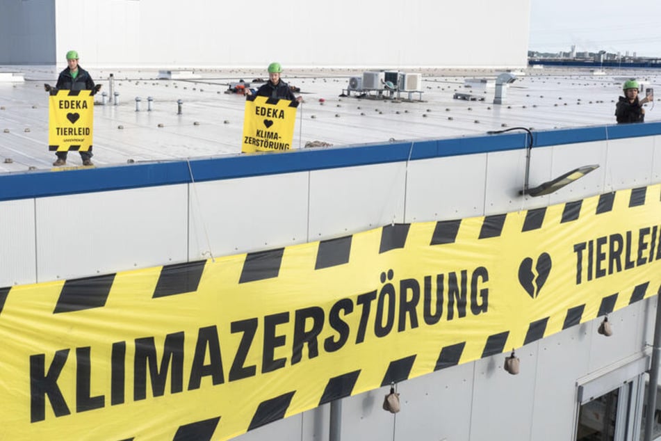 Greenpeace-Aktivisten kennzeichnen Edeka-Fleischwerk als Tatort