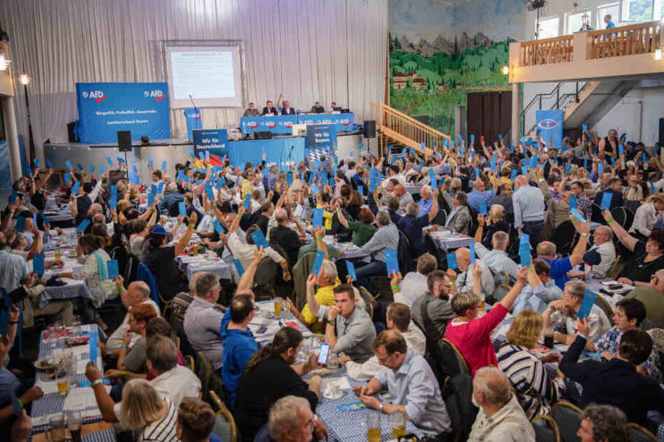 Parteimitglieder der Alternative für Deutschland stimmen während des Sonder-Landesparteitags der AfD Bayern mit Stimmzetteln ab.