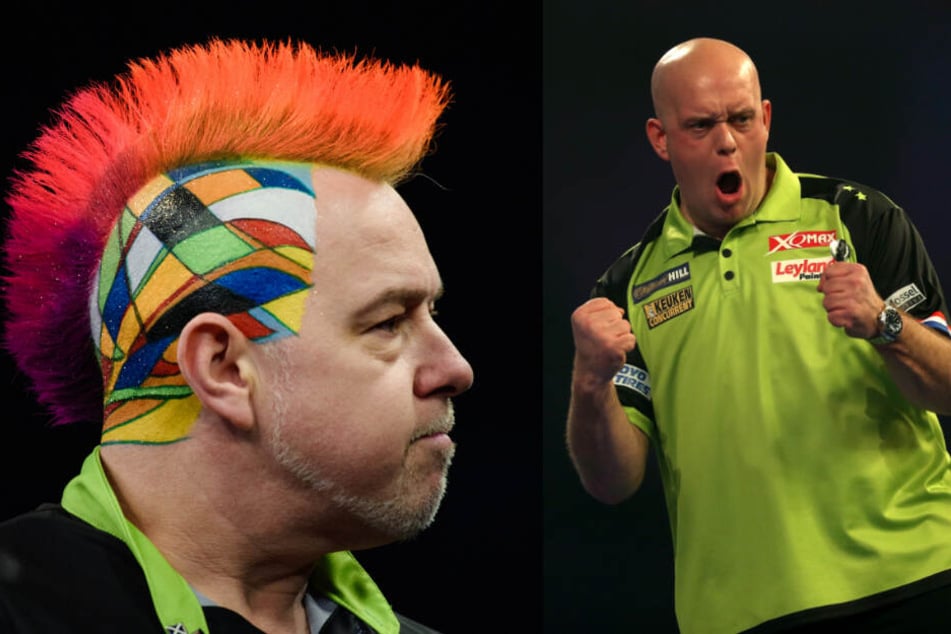 Der Spaßvogel und der Weltmeister: Peter Wright (l.) trifft auf James Wade, Michael van Gerwen (r.) muss gegen Daryl Gurney antreten.
