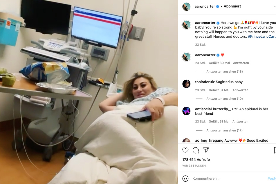 Gute 15 Stunden vor der Geburt, postete Aaron ein Video seiner Verlobten aus dem Krankenhaus. "Here we Go", schrieb er auf Instagram.