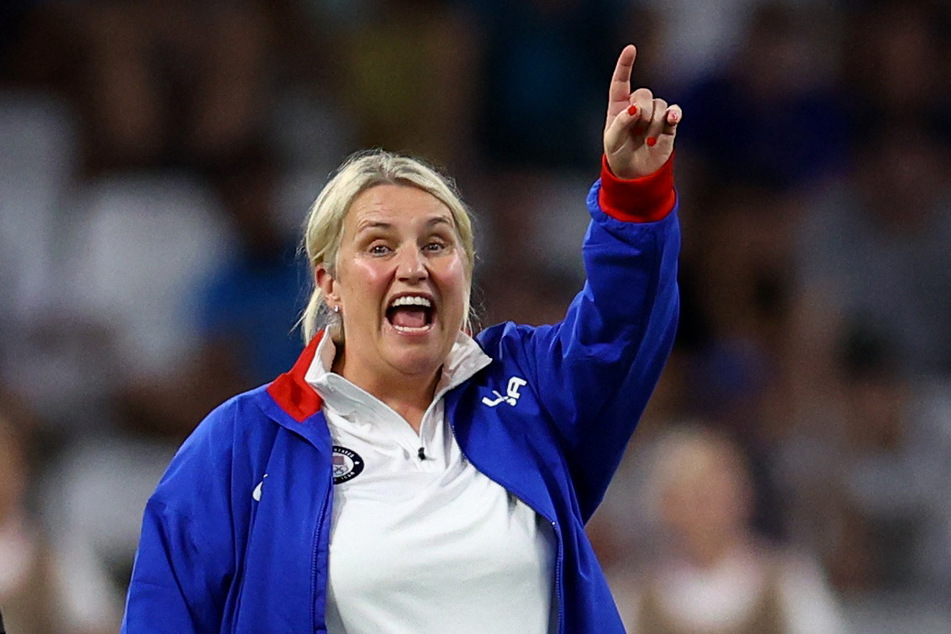 Team USA Coach Emma Hayes reacts during the game against Germany at Marseille Stadium.