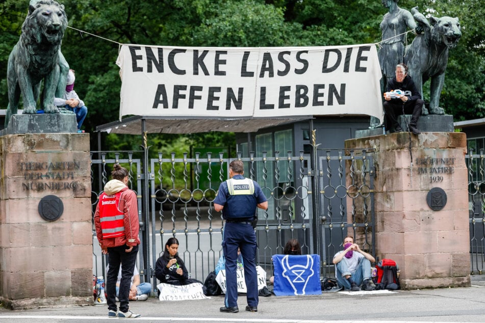 Nach dem kürzlichen Kettenprotest am Paviangehege des Tiergartens Nürnberg führten Tierschützer der Gruppe Animal Rebellion am Dienstagmorgen eine weitere Aktion durch.