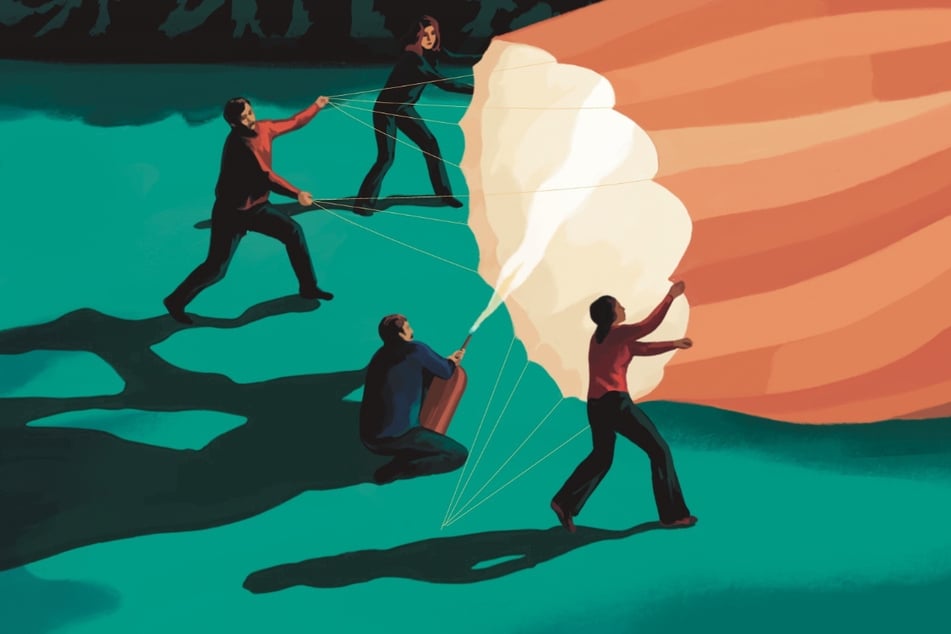 Den Ballon mit Luft zu befüllen, war kein leichtes Unterfangen, wie diese Illustration zeigt.