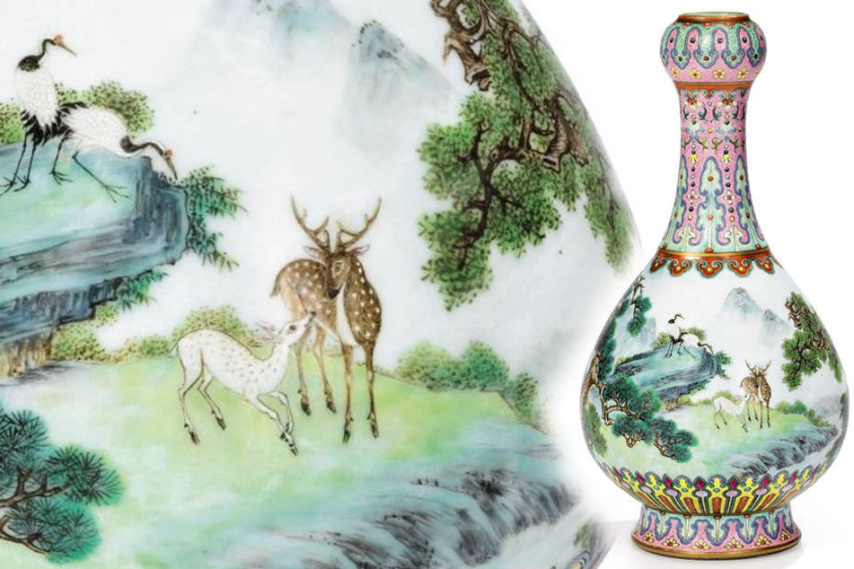 Eine "Yangcai" Porzellanvase im Famille-Rose-Stil aus dem 18. Jahrhundert.