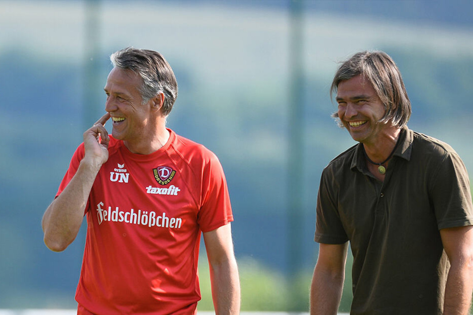 Gut gelaunt: Matthias Lust im Trainingslager der SGD mit Uwe Neuhaus.