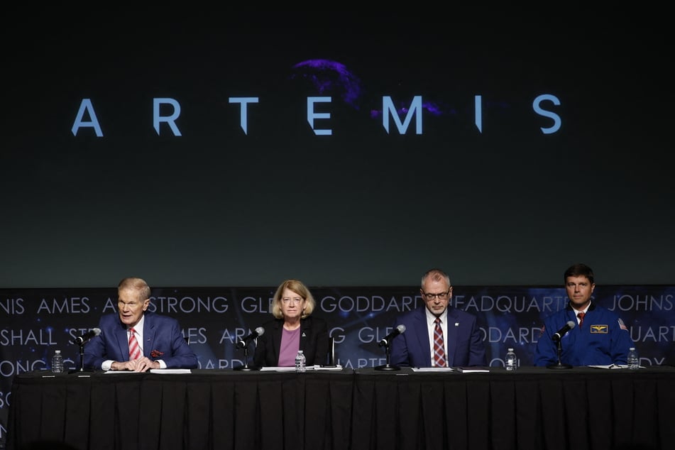 (L to R) NASA Administrator Bill Nelson, NASA Deputy Administrator Pamela Melroy, Jim Free, associate administrator for NASA National Aeronautics and Space Administration, and Reid Wiseman, commander of NASA's Artemis II mission to the moon, speak during a news conference about the agency’s Artemis campaign at the James E. Webb Auditorium at NASA Headquarters in Washington, DC, on December 5, 2024.