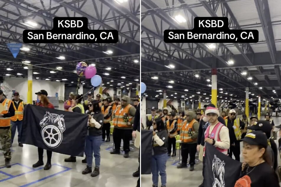 Workers at Amazon's KSBD air hub in San Bernardino, California, launch a march on the boss to demand union recognition with the Teamsters.