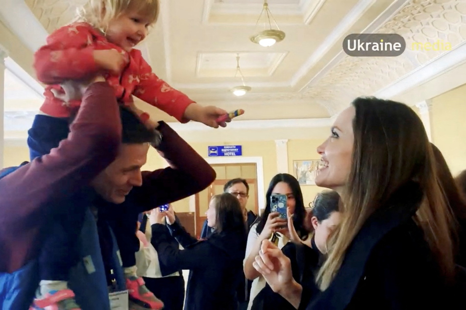 Angelina Jolie visited the main train station in Lviv, Ukraine.