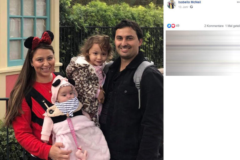 Mutter Isabella mit ihrem Mann und ihren beiden Kindern. Ranya hier ganz unschuldig auf den Armen ihres Papas.