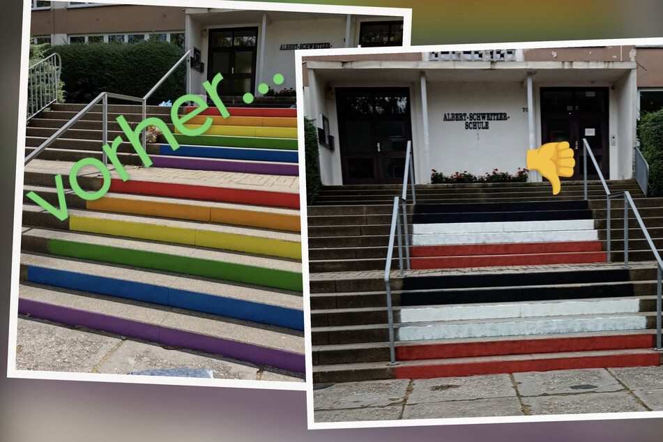 Homophobe Aktion? Regenbogentreppe mit Farben der Reichsflagge übermalt