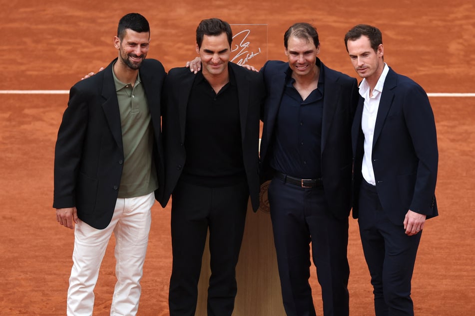 (from l. to r.) The "Big Four" of modern men's tennis – Novak Djokovic, Roger Federer, Rafael Nadal, and Andy Murray – reunited on Sunday.