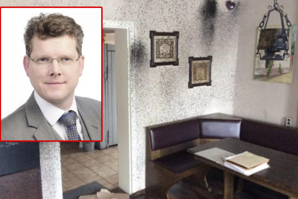 Der gesamte Gaststättenbereich des Hotels "Zur Ratte" wurde mit Bitumen verschmutzt. FDP-Chef Friedrich Vosberg (50) verurteilt den Anschlag.