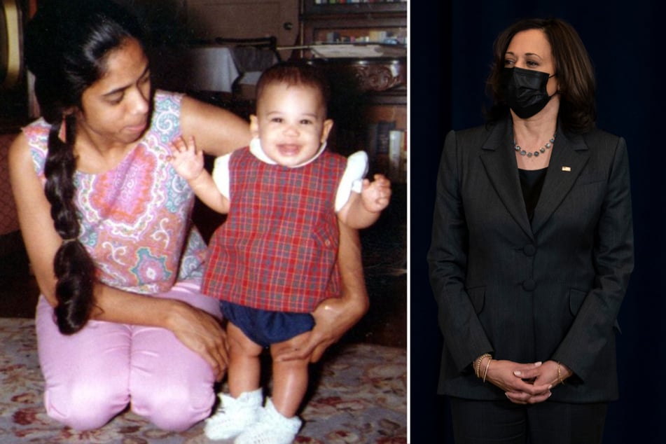 Kamala Harris heute (r.) sowie als Kind zusammen mit ihrer Mutter Shyamala.