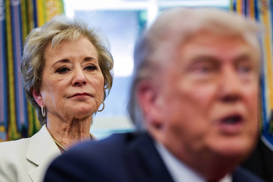 President Donald Trump's Department of Education, led by Secretary Linda McMahon (l.), will be returned about $5.5 billion worth of frozen federal funding.