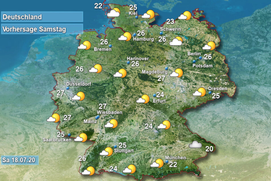 Hier und da fallen am heutigen Samstag ein paar Schauer, sonst freundlich bei bis zu 28 Grad.