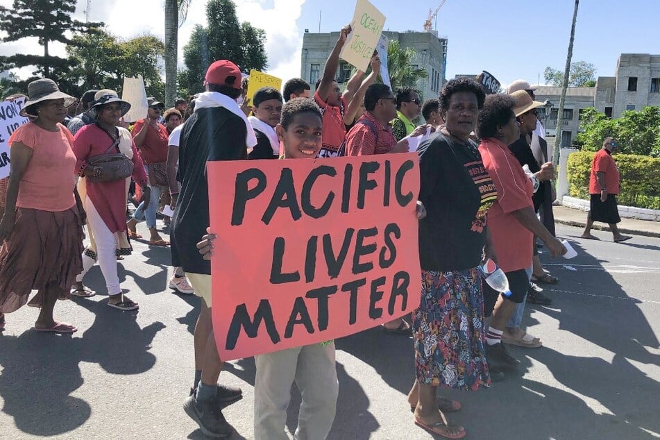 Protestors march against Japan's release of wastewater from the Fukushima nuclear plant into the Pacific Ocean on the streets of Fiji's capital of Suva.