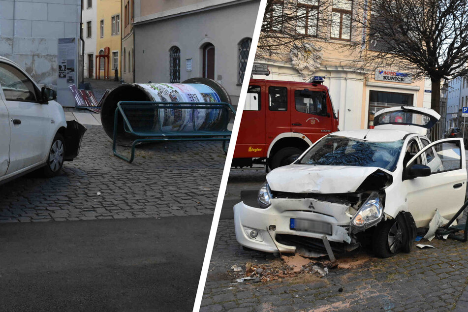 Verfolgungsjagd durch Zittauer Innenstadt endet mit Crash an Litfaßsäule!