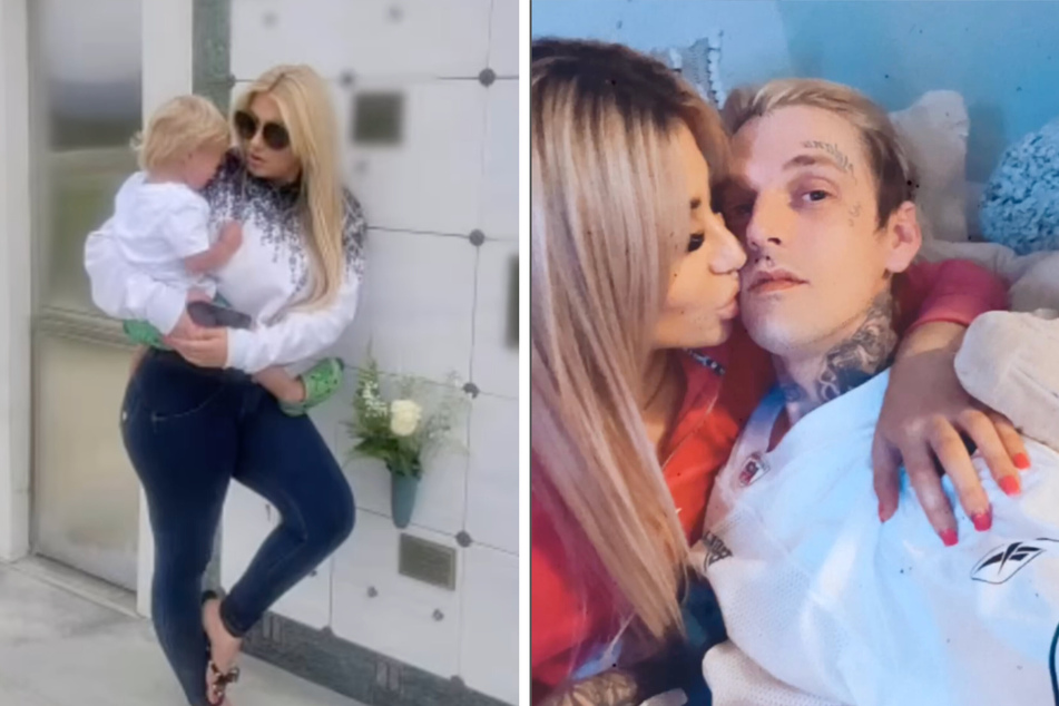 Aaron Carter's (r.) fiancée Melanie Martin has said his "family exploited him," and that she hopes their son "is not subject to the evil people that caused his dad to perish."