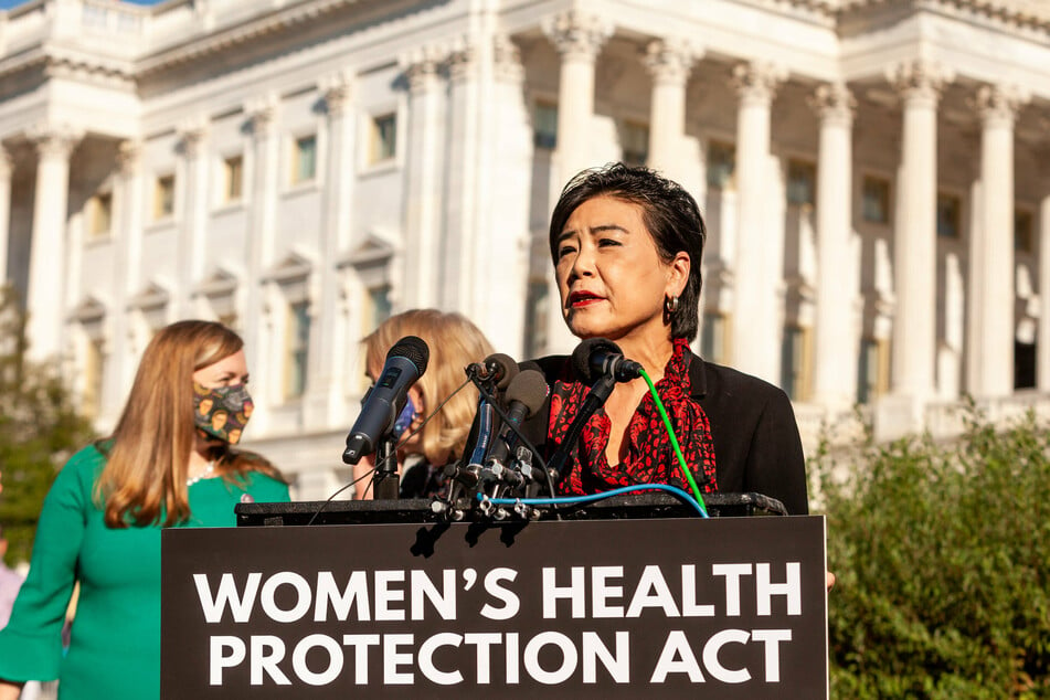 Rep. Judy Chu, primary author and sponsor of the Women's Health Protection Act, speaks at a press conference ahead of a US House vote.