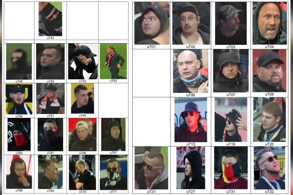 Die Polizei hat die Gesichter der Tatverdächtigen veröffentlicht. Die weißen Kästen stehen für bereits ermittelte Personen.