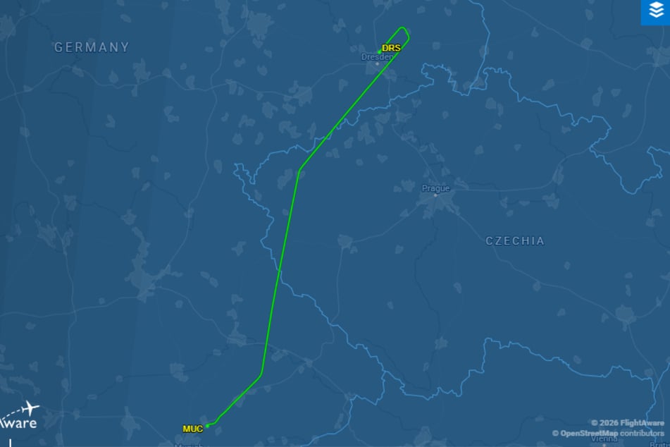 Die Maschine startete um 7.17 Uhr am Flughafen München und landete um 8.01 Uhr in Dresden.