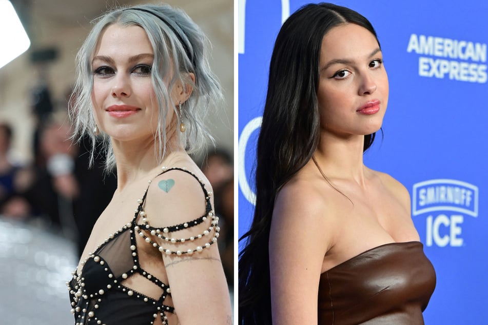 Olivia Rodrigo (r) and Phoebe Bridgers chatted about songwriting, fame, and more in an interview promoting Rodrigo's sophomore album, GUTS.
