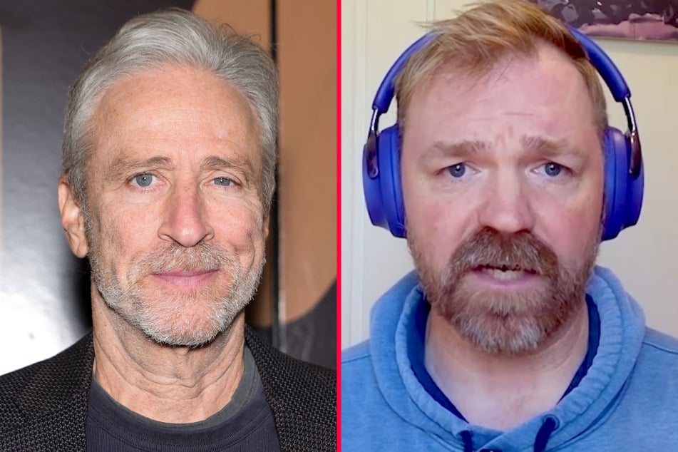 Graham Platner (r.) used an appearance on Jon Stewart's podcast to share the hilarious story of the moment he first considered a run for the Senate.