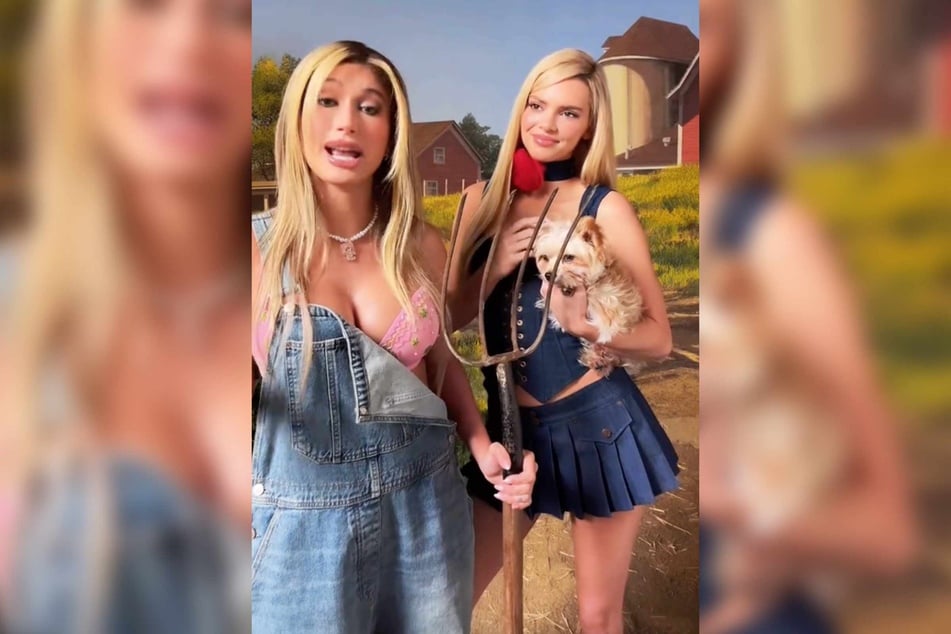 Fans are freaking out over the viral TikTok video of Hailey Bieber (l.) and her longtime bestie Kendall Jenner (r.) dressed as Paris Hilton and Nicole Richie from their infamous reality show The Simple Life.