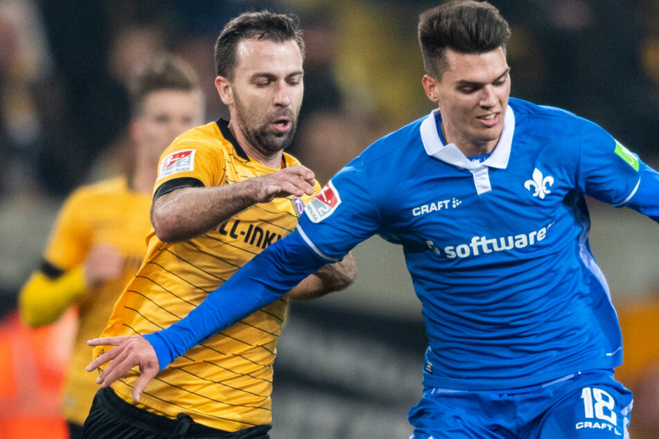 In der Vorsaison trafen Mathias Honsak (r.) und seine Darmstädter Teamkollegen noch in Liga 2 auf die Dynamo aus Dresden.