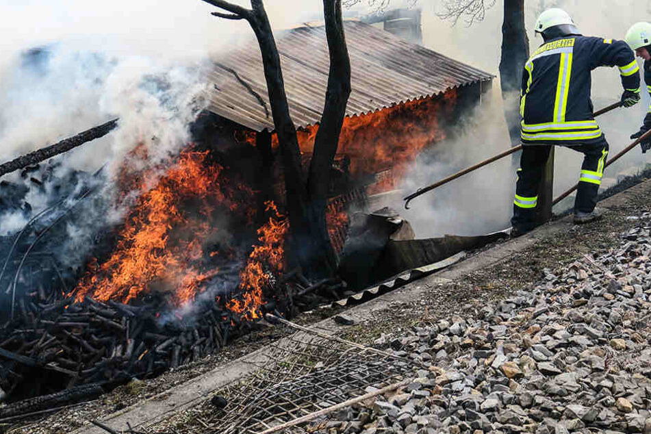 Als die Feuerwehr eintraf, stand der Schuppen schon komplett in Flammen.
