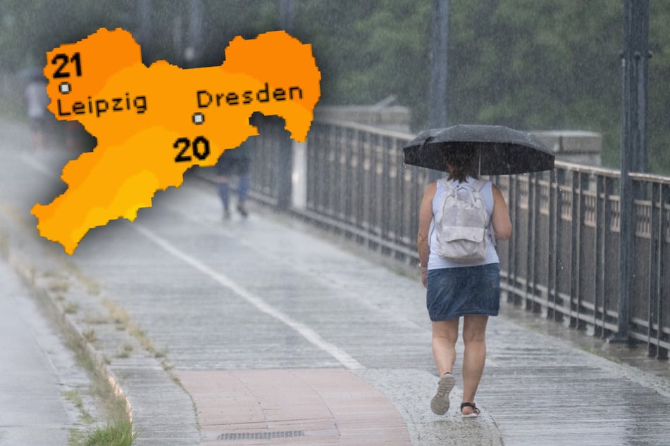 Ein wahrscheinliches Bild in den nächsten Tagen vielerorts in Sachsen: Der Regenschirm ist nach wie vor ein guter Begleiter.