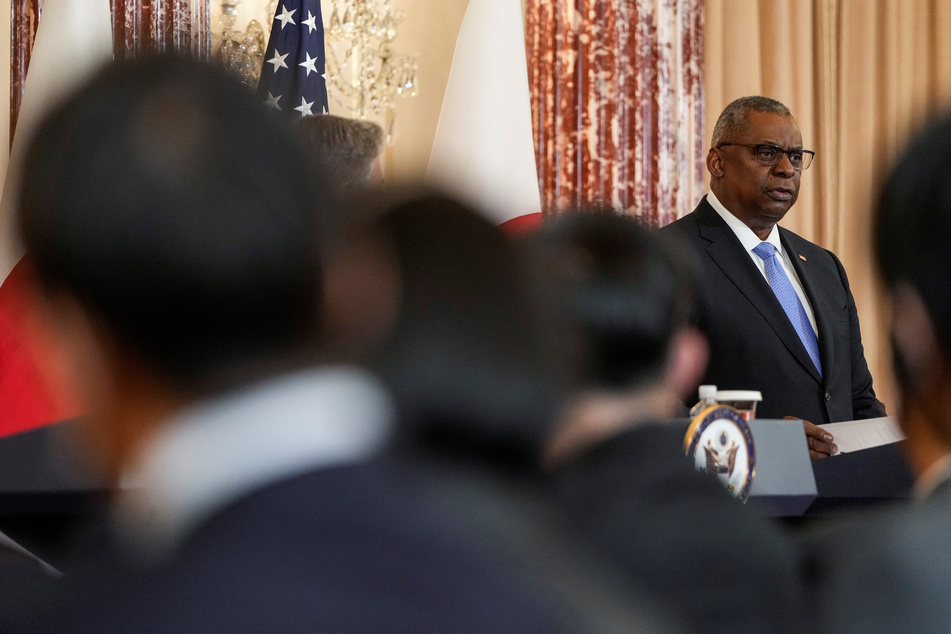 US Defense Secretary Lloyd Austin speaks during a press conference with US Secretary of State Antony Blinken, Japanese Foreign Minister Yoshimasa Hayashi, and Japanese Defense Minister Yasukazu Hamada as part of the 2023 US-Japan Security Consultative Committee meeting at the State Department in Washington DC.