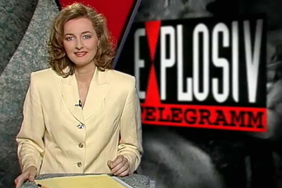 Frauke Ludowig am 2. Mai 1994 bei ihrem Debüt bei "EXCLUSIV - Das Starmagazin", was anfangs noch "Explosiv - Telegramm" hieß.