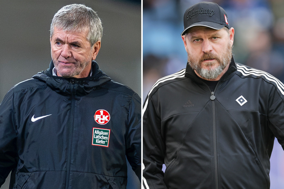 HSV-Coach Steffen Baumgart (52, r.) trifft an der Seitenlinie auf FCK-Trainer Friedhelm Funkel (70), den er als "abgezockten Hund" bezeichnete.