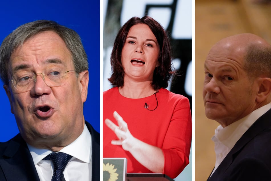 Müssen ebenfalls Hate im Netz ertragen: die Kanzlerkandidaten Armin Laschet (60, CDU, l.), Annalena Baerbock (40, Grüne) und Olaf Scholz (62, SPD).