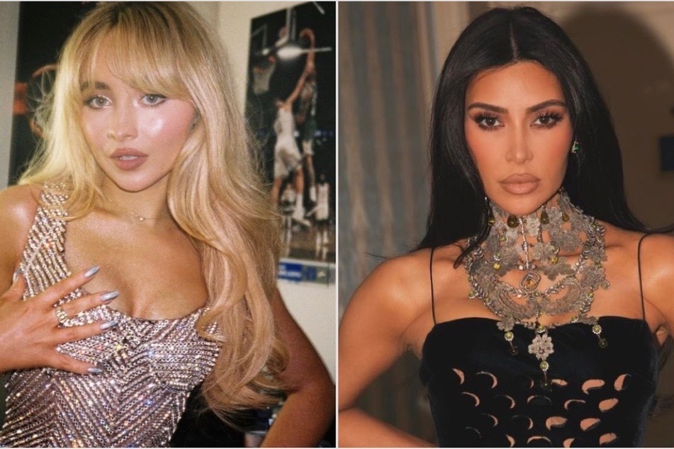 Kim Kardashian (r.) and Sabrina Carpenter have teamed up for a sexy, new SKIMs ad.