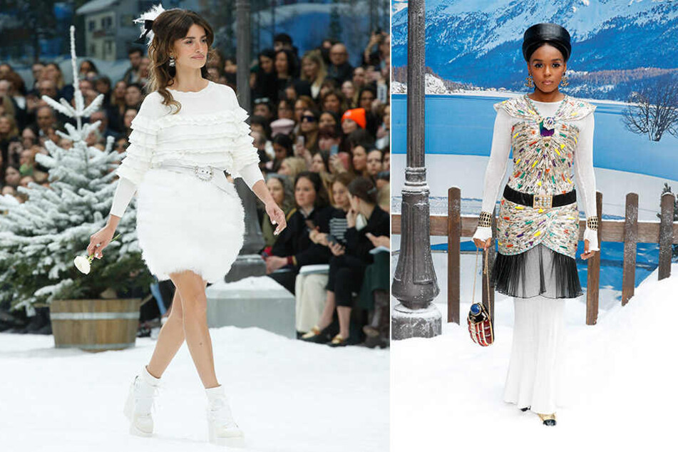 links: Die Schauspielerin Penelope Cruz präsentiert eine Chanel-Kreation. rechts: Janelle Monae, Sängerin und Schauspielerin aus den USA, kam als Gast zur Schau.