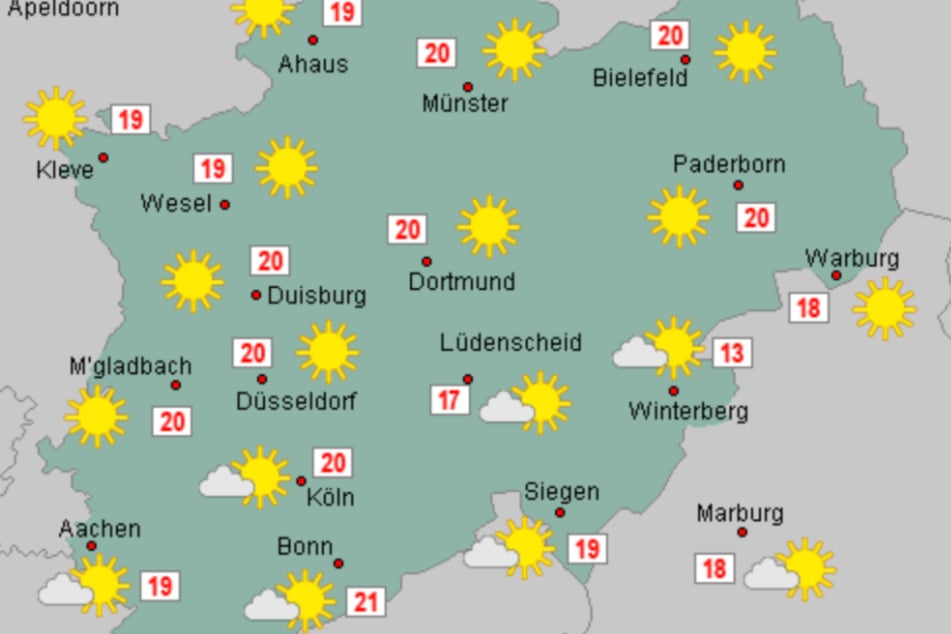 Am Samstag heißt es in NRW: Sonne satt! Das Thermometer steigt dazu auf über 20 Grad.