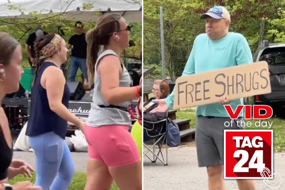 Today's Viral Video of the Day features a hilarious man who offers "free shrugs" at a marathon!
