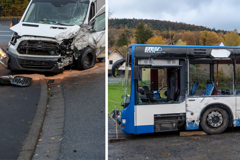 Schwerer Unfall zwischen Bus und Transporter: Sieben Menschen verletzt